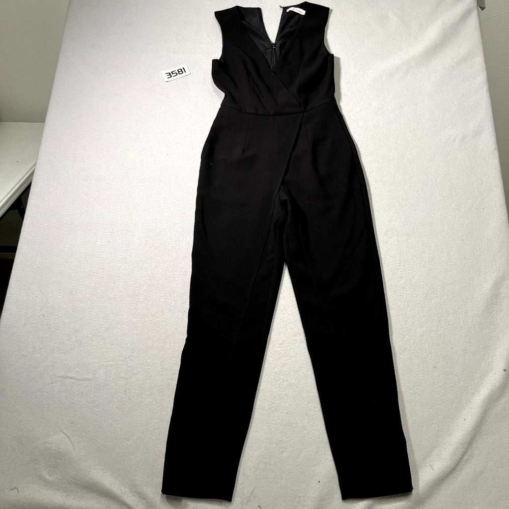 BCBGEneration Jumpsuit Womens XS Black Lined Straight Leg Surplice Neck Back Zip